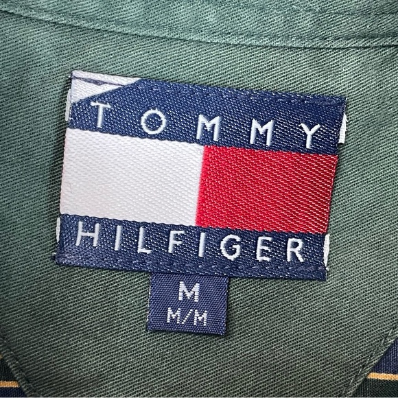 Vintage Tommy Hilfiger Button Up Shirt Mens Medium Blue Stripes Crest Logo 90s M - Picture 6 of 9